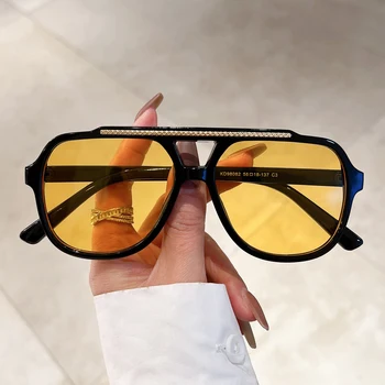 KAMMPT Vintage Laukumā Ieplests par Vīriešu un Sieviešu Modes Retro Dubultu Tilta Toņos Eyewear Zīmola Dizaina Slīpums Saules Brilles UV400