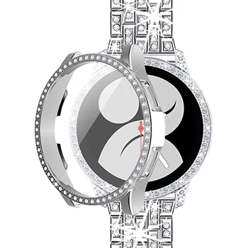 Metāla Watchband Galaxy Noskatīties 4 5 ar Dimanta Spīdīgu Nerūsējošā Tērauda Aproci, un Gadījumā, ja Siksna Samsung Watch 4 5 40mm 44mm