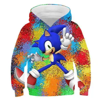 Sonic Ezis Bērnu Apģērbu Kapuces Džemperis Iespiesti garām piedurknēm, Augstas pievienotās vērtības un Radošo Anime Spēle, Perifērijas Džemperis Top