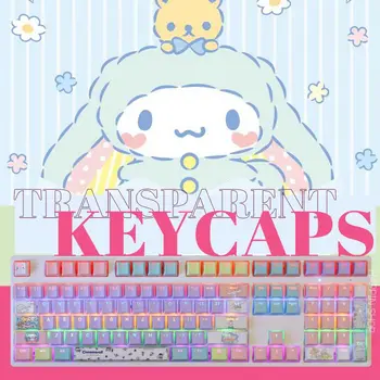 Kawaii Sanrio Anime Cinnamoroll Girly Sirds Gudrs Karikatūra 108 Atslēgas OEM Augstums PBT Gaismas Pārraidīšanas Keycaps Rotaļlietas Meitenēm
