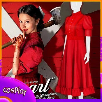Šausmu Filmas Pērle Cosplay Kostīmu X Prequel Sieviešu Kleita Sarkanā Ilgi Svārki Halloween Comic-Con Aksesuārus Sniegumu Pieaugušo Apģērbu,