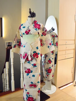 Sieviešu Vasaras Kokvilnas Veļa Kimono, Japāņu Tradicionālo Ziedu Izdrukas Yukata Cosplay Kostīmu Fotogrāfija Gara Kleita
