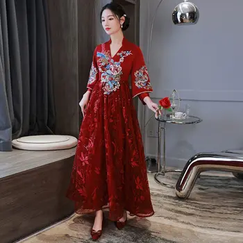 Yourqipao Ķīnas Xiuhe Līgavas Apģērbs Dzemdību Līgavas Sarkans Plus Lieluma Cheongsam Grūtnieču Kāzu Grauzdiņš Puse Kleitas