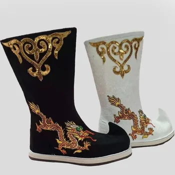 Han Dinastijas Zābaki Unisex Seno Ķīniešu Kurpes Dragon Boots Imperators Karavīrs Kung fu Apģērba Piederumi Melna Balta Filmas, Spēlēt