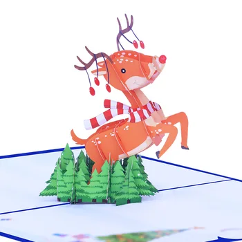 10pcs Roku Origami Ziemassvētku Eglīte Elk 3D Pop UP Ielūguma, Apsveikuma Karti, kas Vēlas Paldies Bērnu Kāzas, Dzimšanas dienas svinības Dāvanu