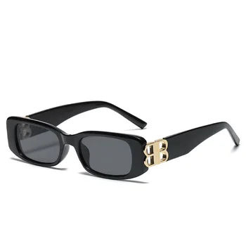 jaunas ielidošanas 2023 futūristisks taisnstūra bb logo saulesbrilles sievietēm, vīriešiem uv400 zīmola dizainere melna rozā leopard mazo oculos de sol
