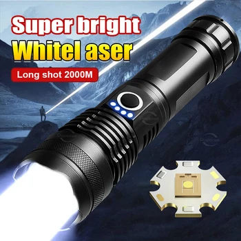 Jaunākās Baltu Lāzera Uzlādējams Lukturīti, Super Spēcīgs LED Lukturis Gaismas High Power LED Zibspuldzes Zoom tālsitienu Darba Laternas