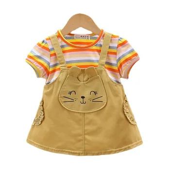 Jaunas Vasaras Modes Baby Meiteņu Drēbes Bērniem Gadījuma Svītrainām Īsām Piedurknēm Kleita Toddler Kostīmu Zīdaiņu Apģērbs Bērniem, Sporta