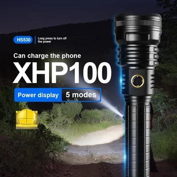 Ultra Jaudīgu LED Lukturi 2023NEW XHP100 lieljaudas Lāpu Gaismas Pašaizsardzības Ar USB Uzlādes Camping Lanterna EDC