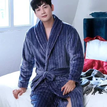 Lielajam 3XL Vīrieši Flaneļa Kreklu Kimono Batrobe pašu Ziemā Silts Sleepwear Nitown Atzīmēt Coral Fleece Nitwear ome Clotes