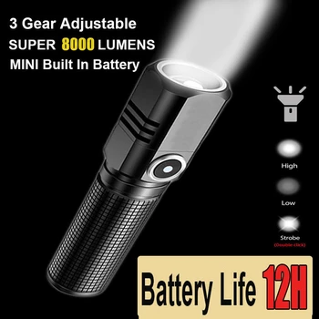 Super Spilgti Mini LED Lampiņu USB C Uzlādējams Spēcīgs Lāpu Spēcīgu 3 Režīmu 18650 Akumulatoru Lukturīti, Kempinga Lampas