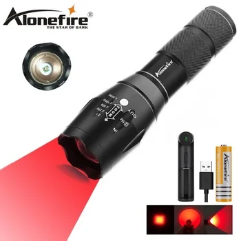 AloneFire E17 Zoomable Sarkano Lukturīti Red Medību Taktiskās Lāpu bites Zvejas asinsvadu Hotel kameru Detektoru gaismas 18650