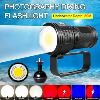 Taktiskā Zemūdens 100m LED Niršanas Lukturīti Ūdensizturīgs COB LED 10800Lumens Fotogrāfija Video Aizpildīt Gaismas Lāpu 4*18650 Akumulatoru