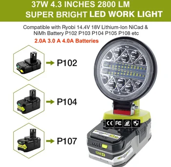 LED Darba Gaismas Piemērots Ryobi Viens+ 14,4 V 18V, Litija un Niķeļa Akumulatoru, P108 P104 Li-Ion Akumulators Uzmanības centrā