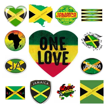 Jamaikas Karoga Vinila Uzlīmes Vienu Mīlestību Sirdī Regeja Rastafari Bob Marley Jamaikas Karoga Kartes Uzlīme BumperWater Pudeli Klēpjdatoru Decal