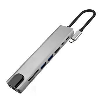 USB C Rumbas C Tipa 3.0 4K Adapteris Ar RJ45 Ethernet, SD/TF Card Reader For PC Klēpjdatoru Centrmezglu