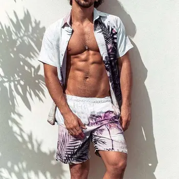 Rūtainā Havaju Īsām Piedurknēm Krekls Vīriešu Print Set Vasaras Ikdienas Krekls Beach Divas Gabals, kas 2023 Jaunu Modes Vīriešu Komplekts S-6XL
