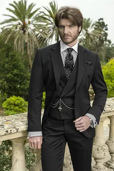 SZMANLIZI VĪRIEŠU KOSTĪMI itāļu Dizains Melnā 3 Gabals, kas Piestāv Vīriešiem Pielāgotu Slim Fit Terno Līgavainis Uzvalku Kāzu Uzvalki