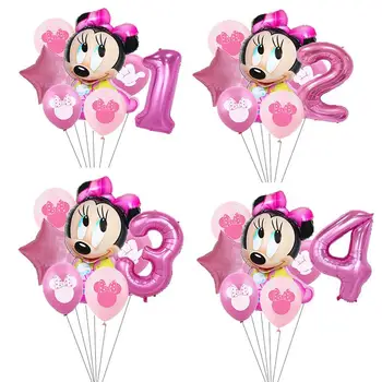 7pcs Baloni Minnie Mouse Dzimšanas dienas svinības Rotājumi Disney Cartoon Mickey Numuru Balonu Bērnu Dušas Lateksa Baloni, Gaisa Globos