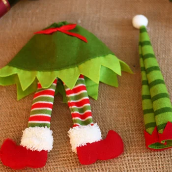 Elf Pudeles Maisā Radošo Attiecas Maisiņi Chamagne Ziemassvētku Galda Rotājumi Sarkanā Drēbes Svītrainām