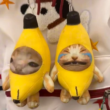 Banānu Kaķis Plīša Keychain Raud Banānu Kaķis Rotaļlietas Smieklīgi Kulons ar Skaņu Automašīnām, Somas Karājas Keyring Karikatūra Klasesbiedrs Dāvanas Jaunas