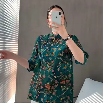 Blūze Ķīniešu Stilā Mīksto Qipao Topi Camisa Ķīna Mujer Hanfu Krekls, Blūze Sievietēm Cheongsam Šifona Blūze Austrumu Krekli