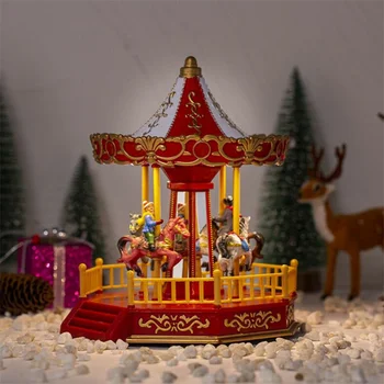 Ziemassvētku Ciemats Ar Gaismas Un Kustību, Mūzikas 25cm Lielā Karuseļa Jaunā Gada Dāvanu Mājās Ziemassvētku Rotājumi Piederumi