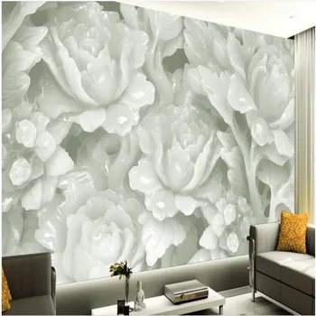 wellyu Pielāgota liela mēroga murals jade griešanai peoniju ziedi TV fonā pie sienas gleznas, tapetes papel de parede