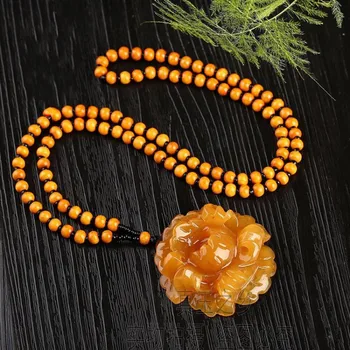 Skaisti Golden jade Carven peonija Kulons Amulets, kas Karājas Huang Long Jade Kaklarota
