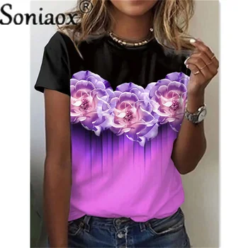 2022. gada Vasarā Sievietēm 3D Ziedu Digital Print T-Krekls Modes Dāmas Brīvs O Kakla Lielgabarīta T Krekls Āra Gadījuma Ielas Stila Tops