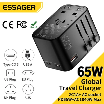 Essager Universālā Ceļojumu Lādētājs 65W Fast Charger Ceļojumu Adapteri USB Sienas Maksas Par MUMS, ES UK AUS Plug Pilnībā Funkcionāla Maksas