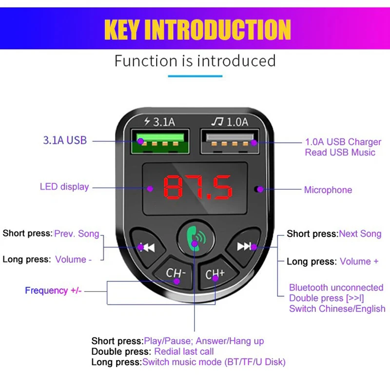 Bluetooth 5.0 MP3 Atskaņotāju Bezvadu Audio Uztvērējs Dual USB 3.1 Ātru Lādētāju 5.0 Versija+EDR, Ātrs Lādētājs Portatīvajiem Audio Accessor