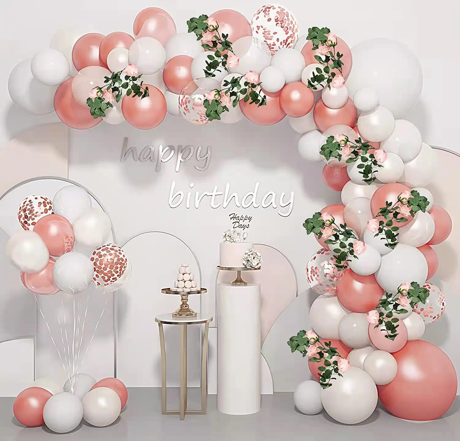 Rose gold balonu vainags arku komplekts happy birthday party apdare baby dušas lateksa balonu aprites kāzu svinības piegādēm