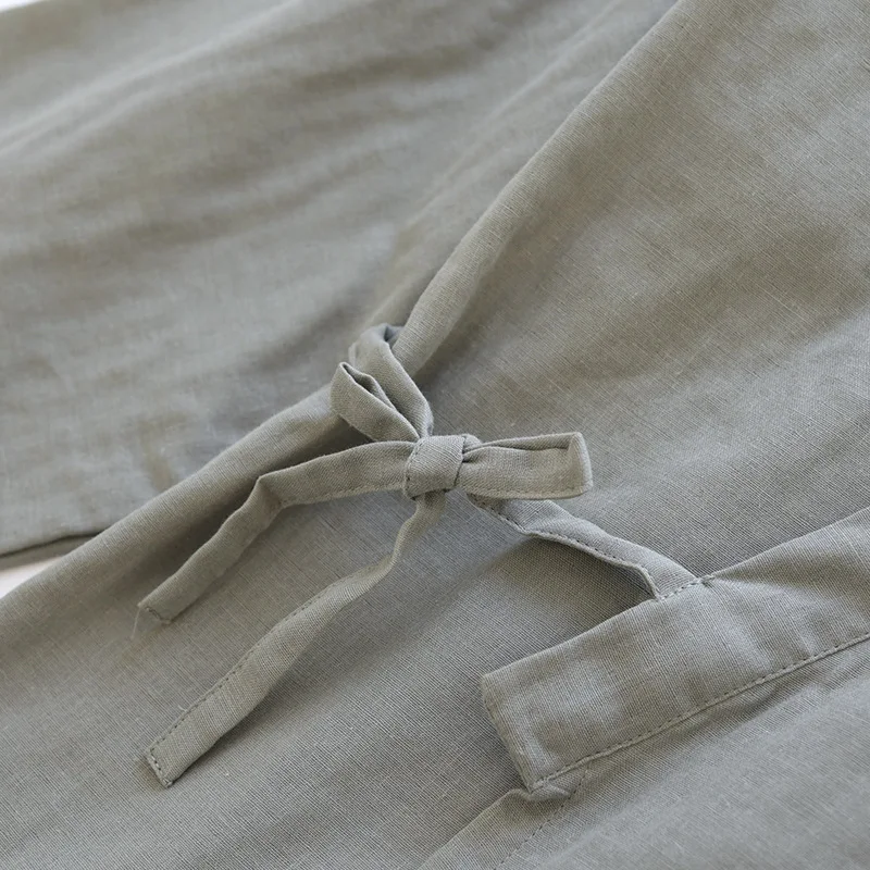 Rudens Kimono Pidžamas Vīriešu Trīs Ceturksnī Strappy Miega Top Bikšu Kostīmi V-veida Kakla Kokvilnas Marle Sleepwear tīrtoņa Krāsu Loungewear